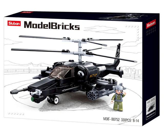 SLUBAN MODEL BRICKS KA-50 BLACK SHARK HELICOPTER 330 PCS M38-B0752