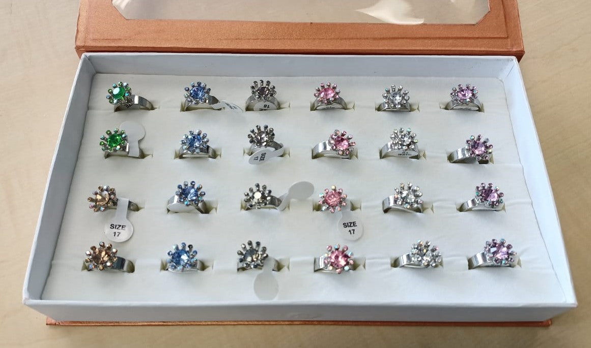 24pcs Artificial Round Rings Stainless Steel Assorted