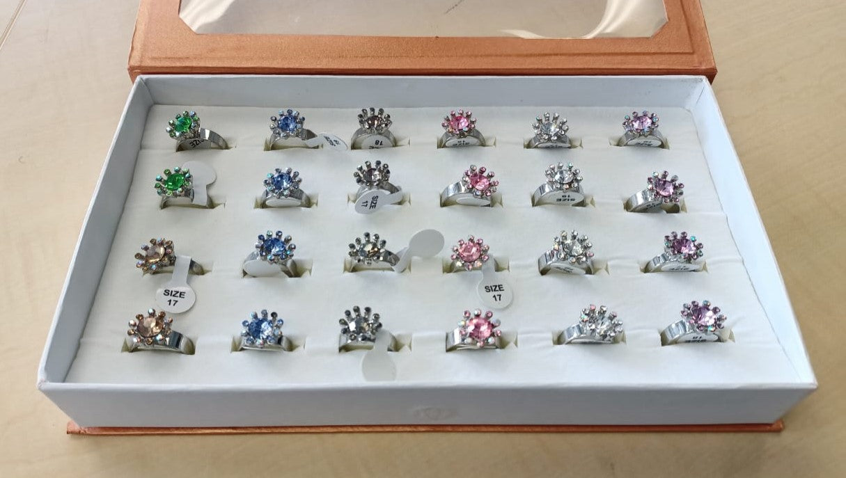 24pcs Artificial Round Rings Stainless Steel Assorted