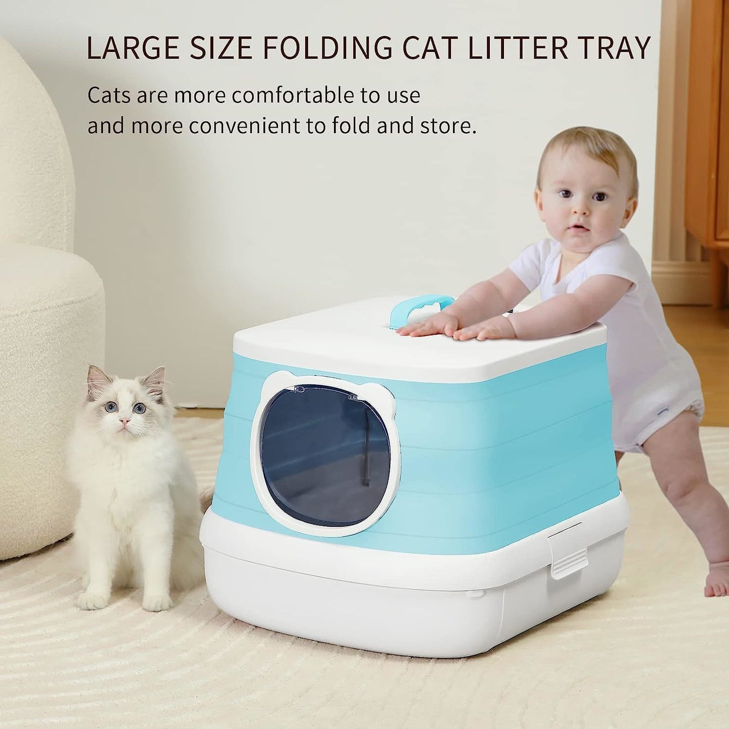 Zoomies Foldable Large Portable Litter Box - Cyan