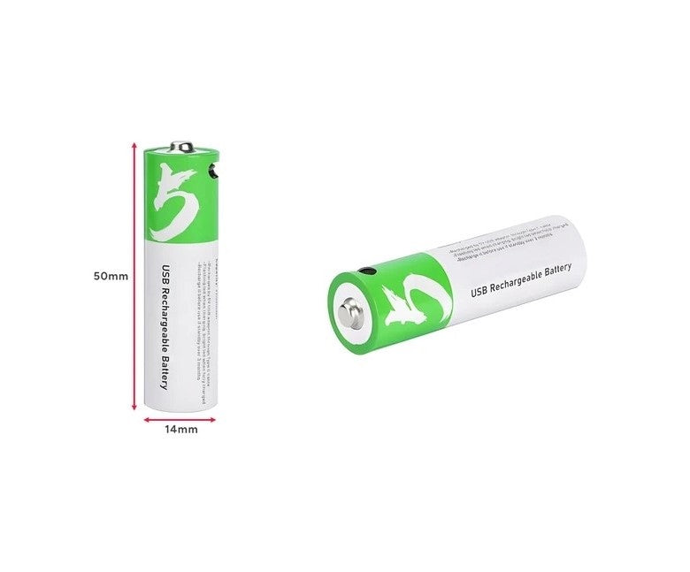Rechargeable Lithium-Ion AA Batteries (4 Pack) 2400mAh 1.5V USB-C