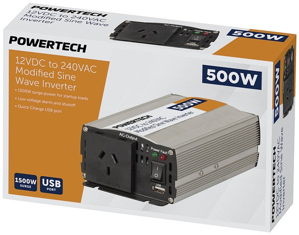 Powertech 500W (1500W) 12VDC to 240VAC Modified Sinewave Inverter MI5304