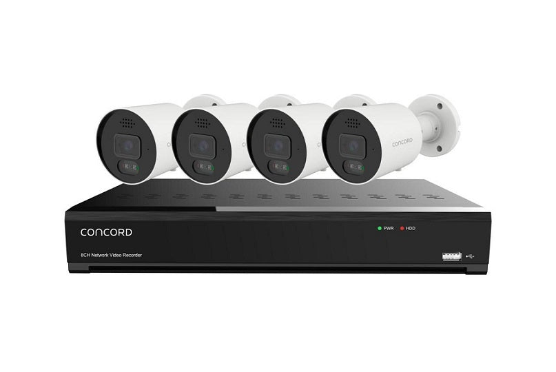 Concord 8 Channel 4K NVR Kit with 4 x 12MP Bullet Cameras featuring Red and Green Lights V3 QV5534