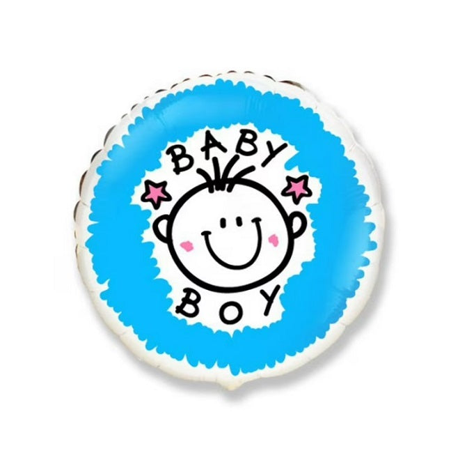 Baby Boy Face Foil Balloon 45cm, 18 inch - 5pk