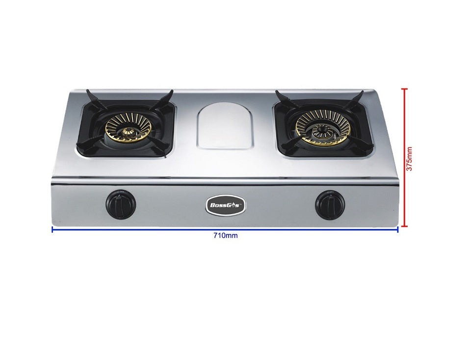 Double Burner Auto Ignition Stainless Steel Panel Gas Stove 2-01SRBP-1