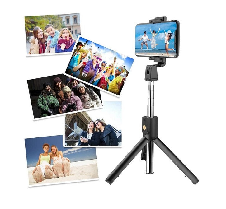 Foldable Bluetooth Selfie Stick With Remote Control - Black
