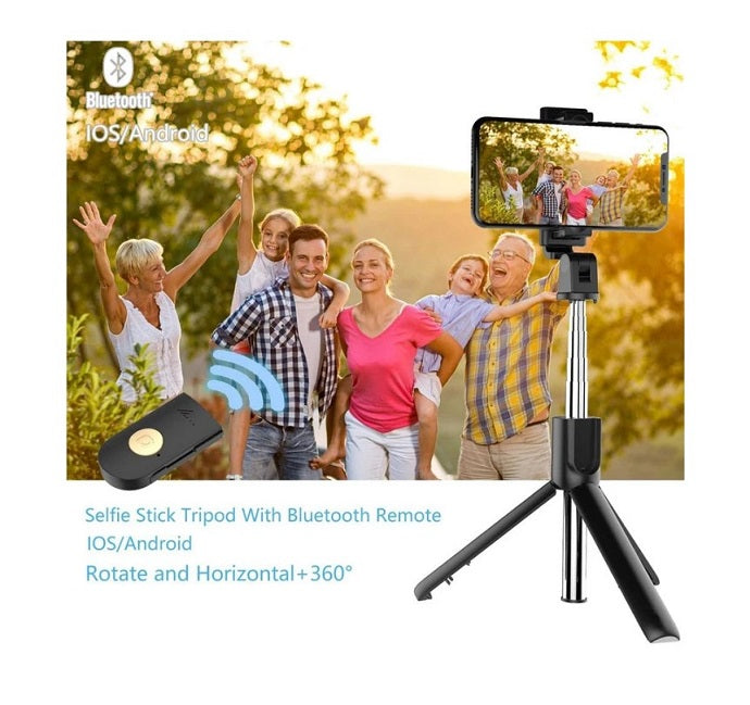 Foldable Bluetooth Selfie Stick With Remote Control - Black