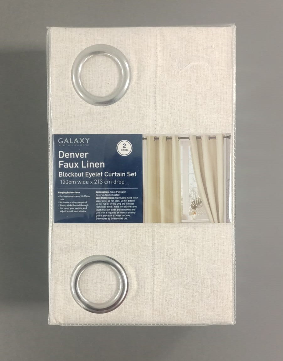 GALAXY Denver Faux Linen Blockout Eyelet Curtain Pair 120 Wide x 213cm Drop