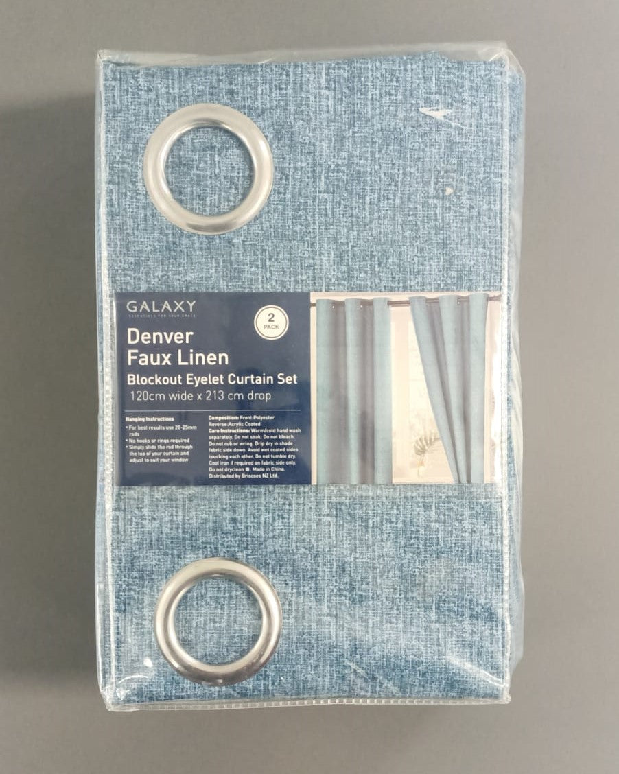 GALAXY Denver Faux Linen Blockout Eyelet Curtain Pair 120 Wide x 213cm Drop