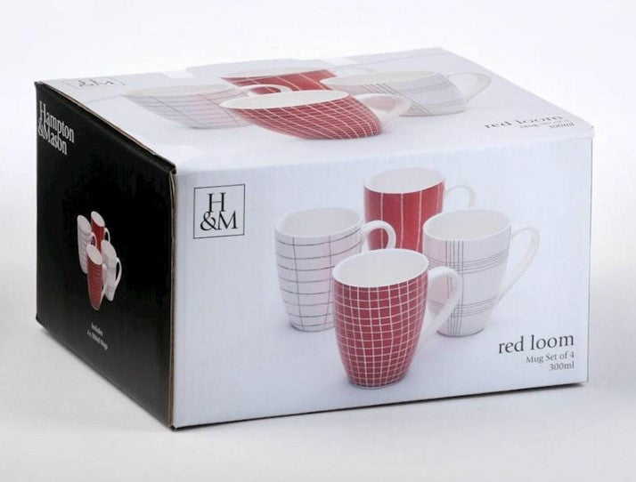 Hampton & Mason Loom Red Coffee Mugs 300ml 4pk