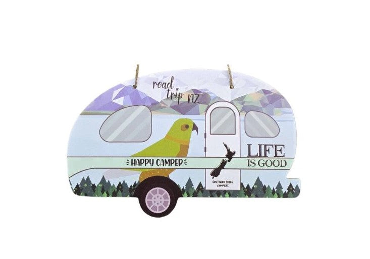 Happy Camper Caravan Plaque with Kea