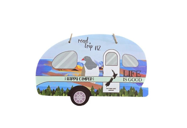 Happy Camper Caravan Plaque with Kereru