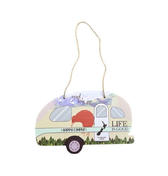 Happy Camper Caravan Plaque with Kiwi