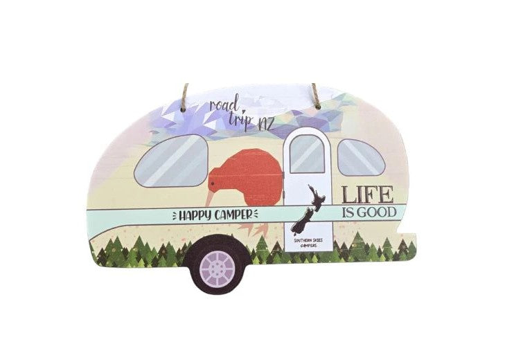 Happy Camper Caravan Plaque with Kiwi