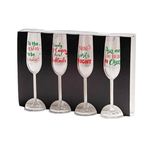 Just Home Novelty Christmas Champagne Glass 4pk