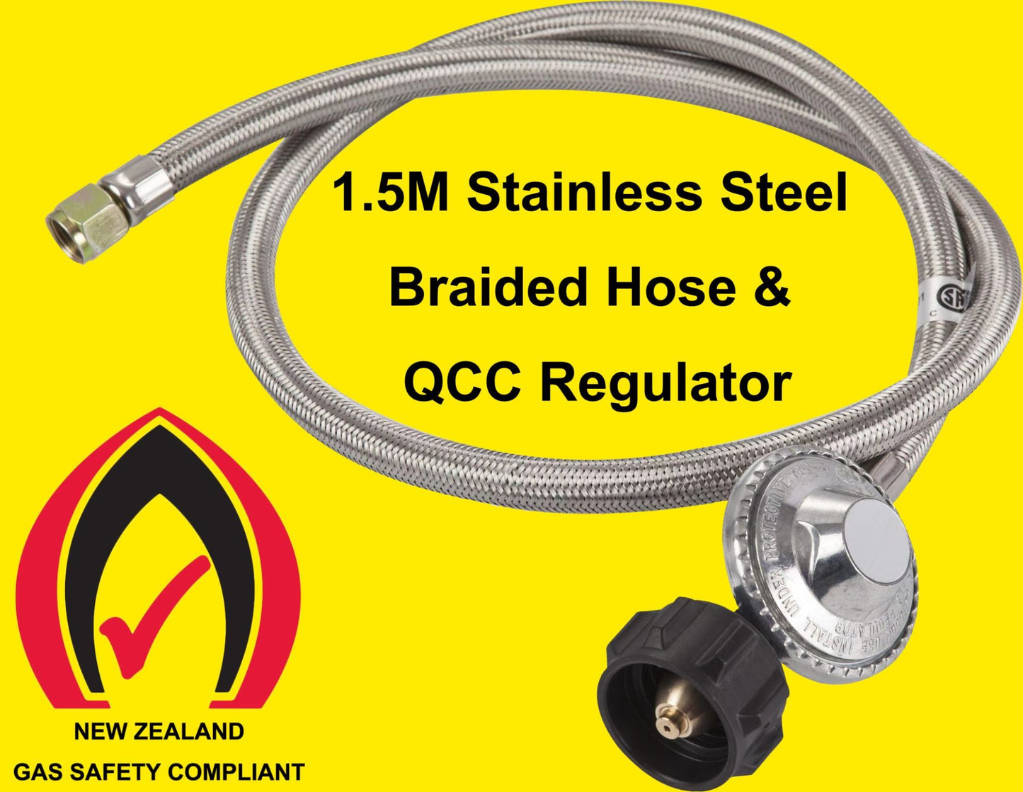 LPG QCC Gas Regulator with Stainless Steel Braided Hose 1/4" Swivel Nut