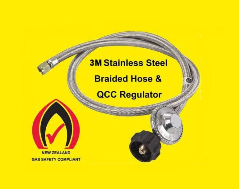 LPG QCC Gas Regulator with Stainless Steel Braided Hose 1/4" Swivel Nut