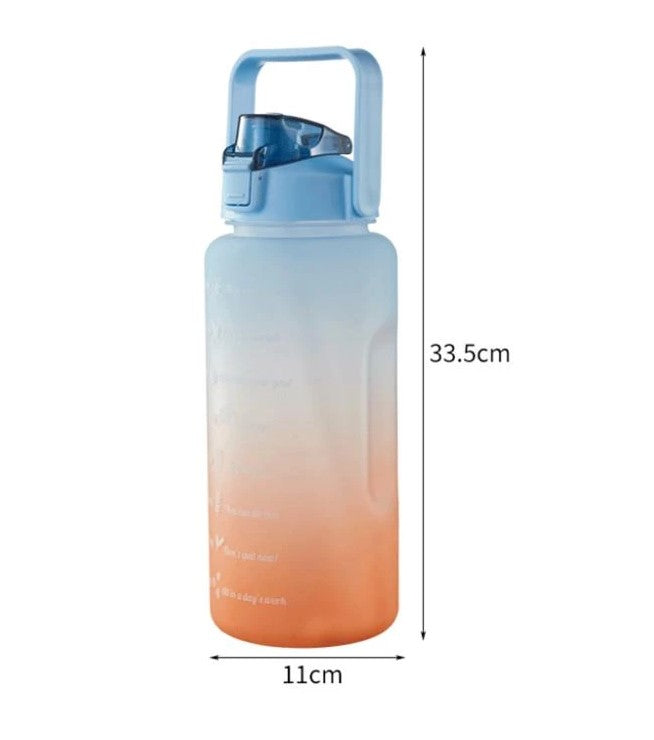 Large Capacity Portable Straw Water Bottle 2000ml - Blue & Orange