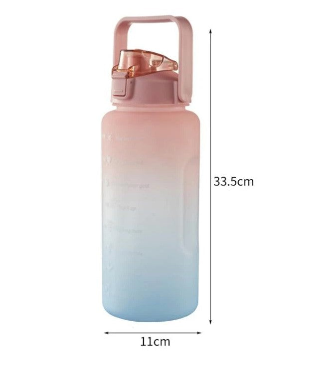 Large Capacity Portable Straw Water Bottle 2000ml - Pink & Blue