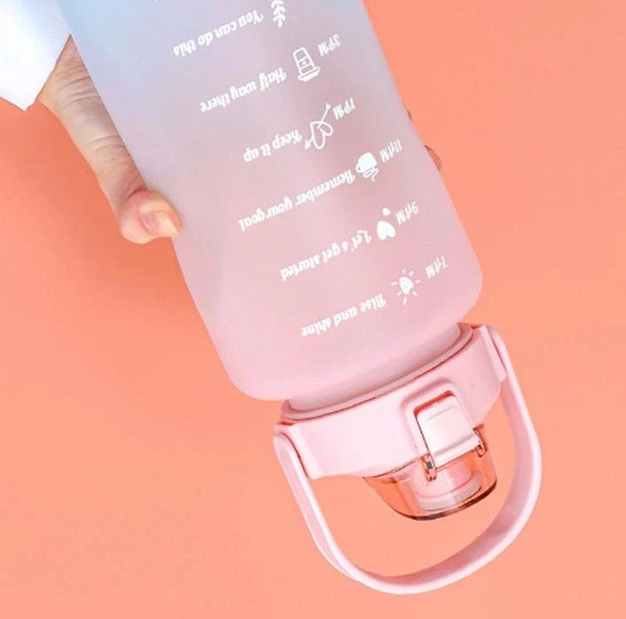 Large Capacity Portable Straw Water Bottle 2000ml - Pink & Blue