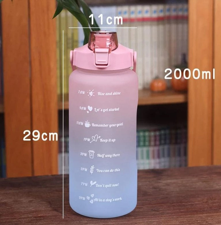 Large Capacity Portable Straw Water Bottle 2000ml - Pink & Blue