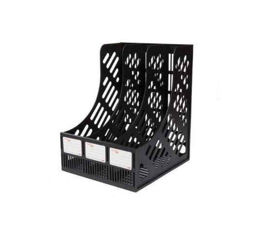 Magazine / File Holder 3 Compartments Plastic Basket Black