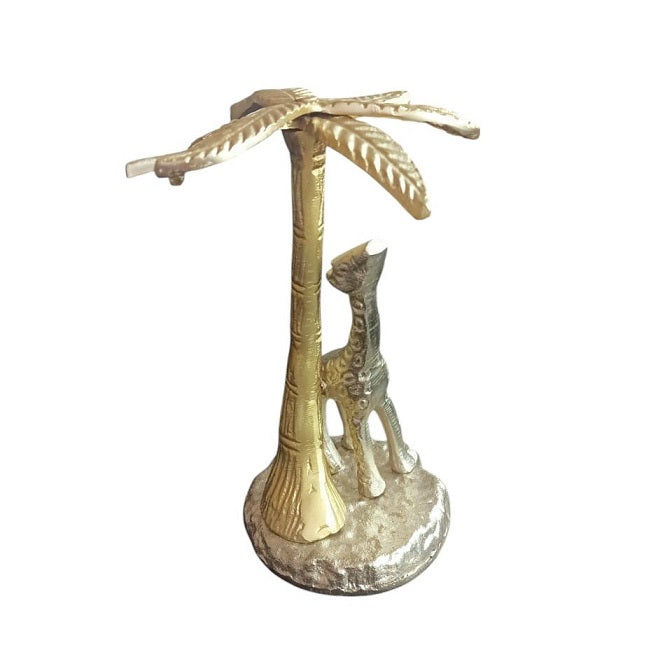 Metal Cast Aluminium Tabletop Sculpture Giraffe Under Palm Tree - MADE IN INDIA