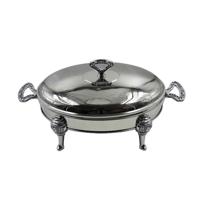 Oval Chafing Dish Glass Container With 18/10 Stainless Steel Body With Lid 3L