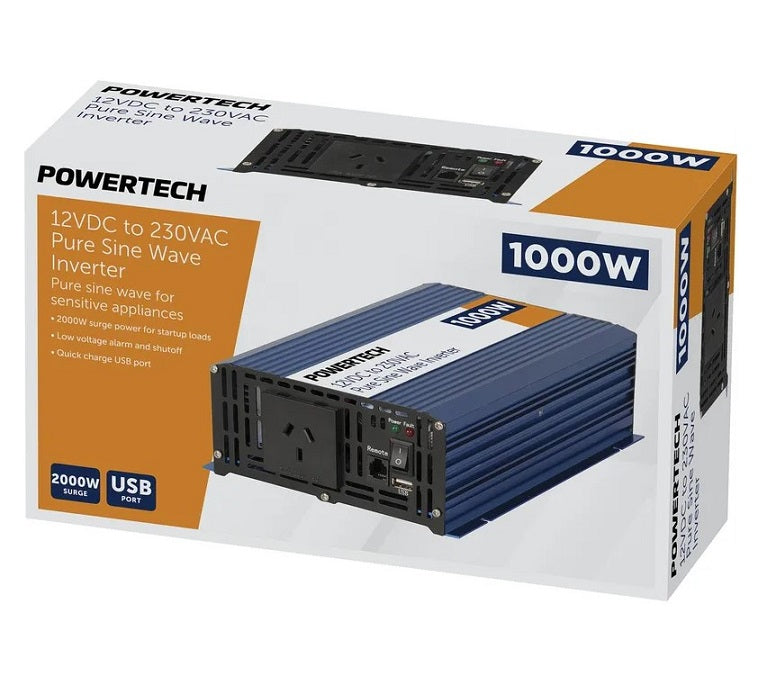 Powertech 1000W 12VDC to 230VAC Pure Sine Wave Inverter - Electrically Isolated MI5736