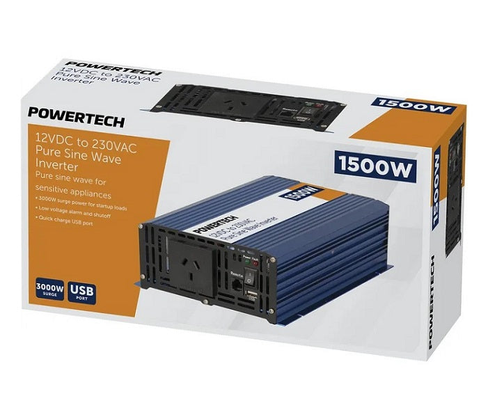 Powertech 1500W 12VDC to 230VAC Pure Sine Wave Inverter - Electrically Isolated MI5738