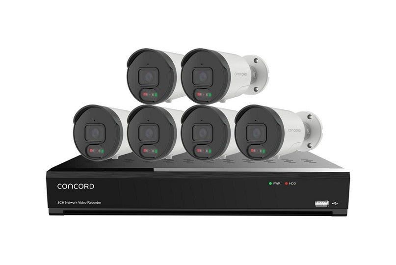 Concord 8 Channel 4K NVR Kit with 6 x 4K Bullet Cameras featuring Red and Green Lights for Deterrence V3 QV5532