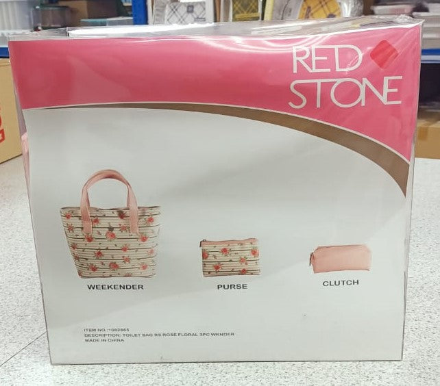 Red Stone Rose Floral 3pcs Toilet Bag Set