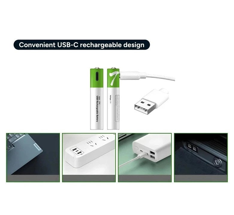 Rechargeable Lithium-Ion AAA Batteries (4 Pack) 400mAh 1.5V USB-C