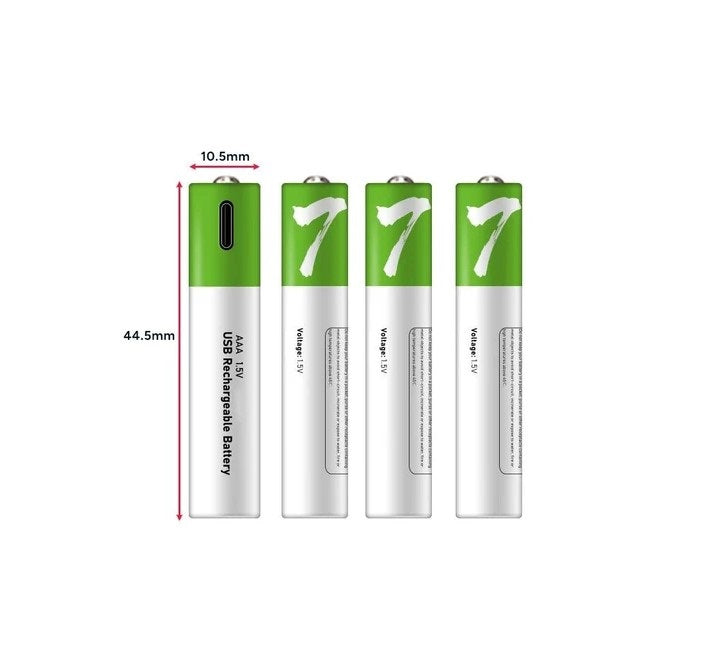 Rechargeable Lithium-Ion AAA Batteries (4 Pack) 400mAh 1.5V USB-C