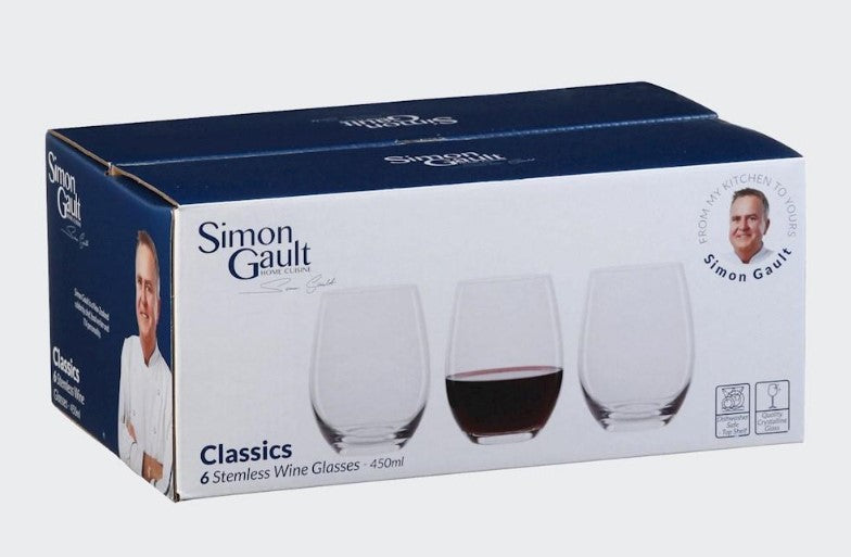 Simon Gault Classics Crystaline Stemless Wine 450ml 6pk