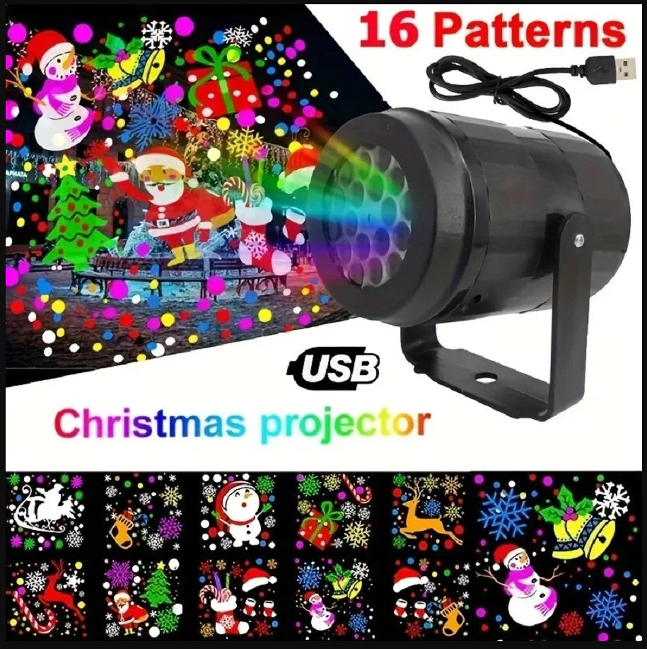 USB-Powered Rotating 16 Pattern LED Projection Light - Snowflake, Christmas