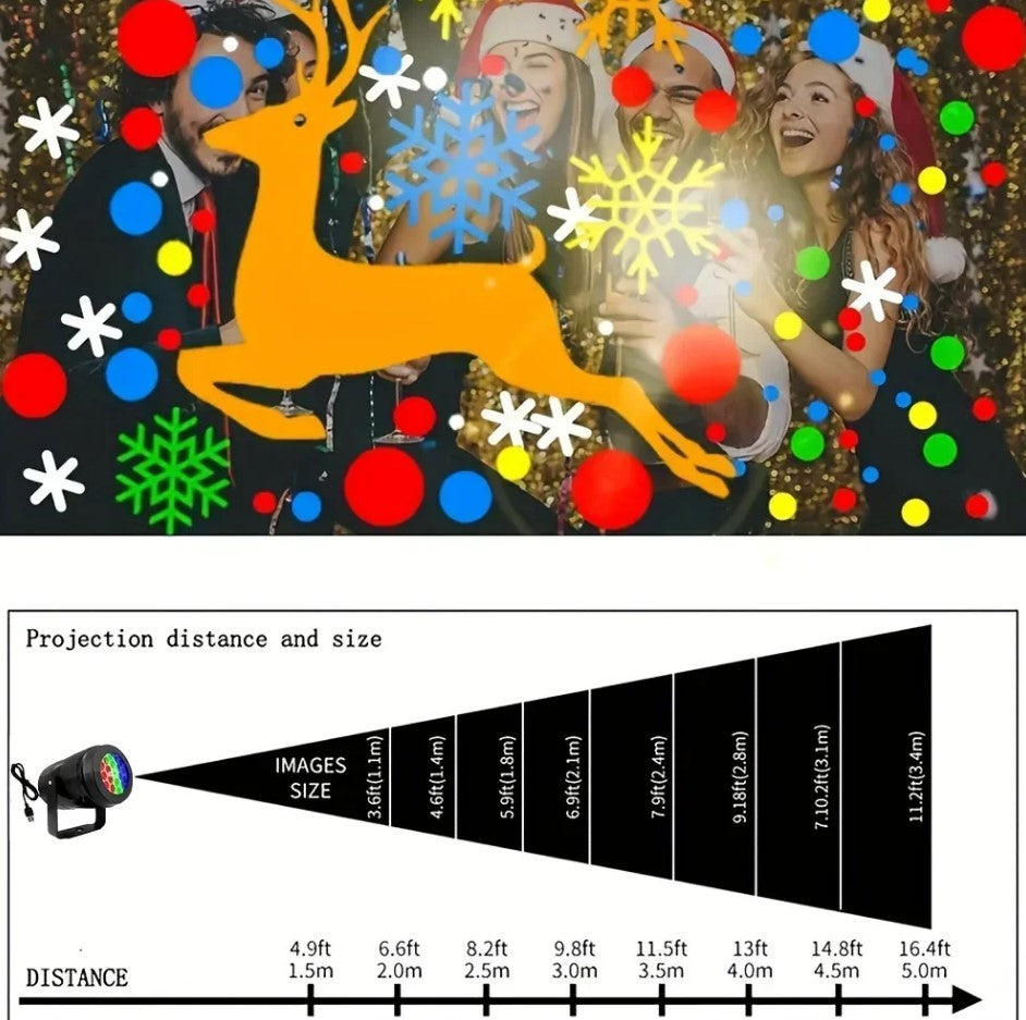 USB-Powered Rotating 16 Pattern LED Projection Light - Snowflake, Christmas
