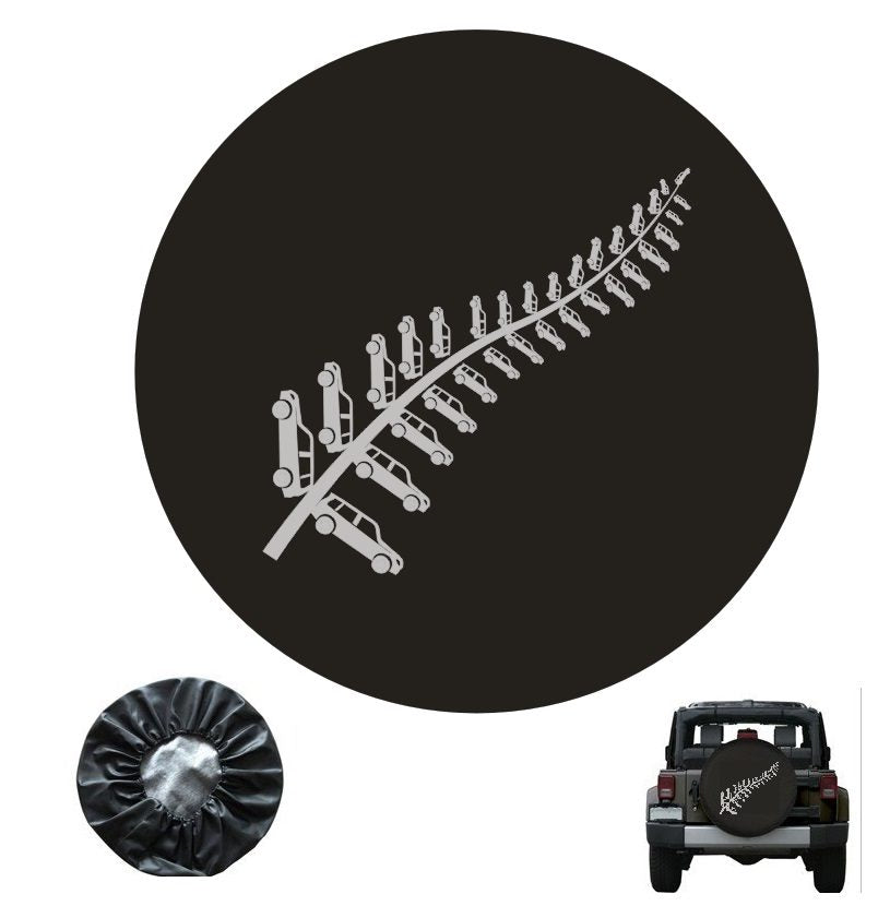 VINYL LEATHER SPARE WHEEL COVER FERN BLACK 15 inch