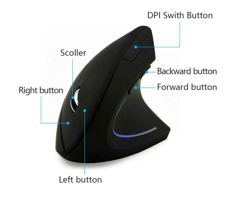 Vertical Wireless Ergonomic Optical Mouse - Black