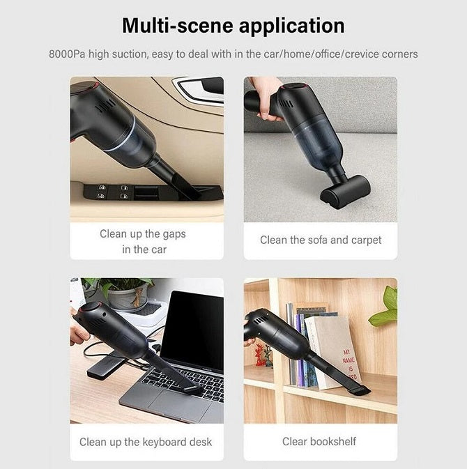 Wireless Handheld Car Vacuum Cleaner with 8000Pa Suction - Black