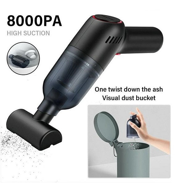 Wireless Handheld Car Vacuum Cleaner with 8000Pa Suction - Black