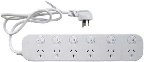 Local Kiwi Deals Electronics 6 way Powerboard with 6 switches and Surge Overload Protection