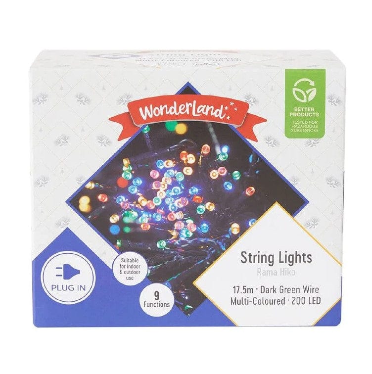 Local Kiwi Deals Electronics Wonderland Plug-in String Lights 17.5m Dark Wire Multi-Coloured 200 LED