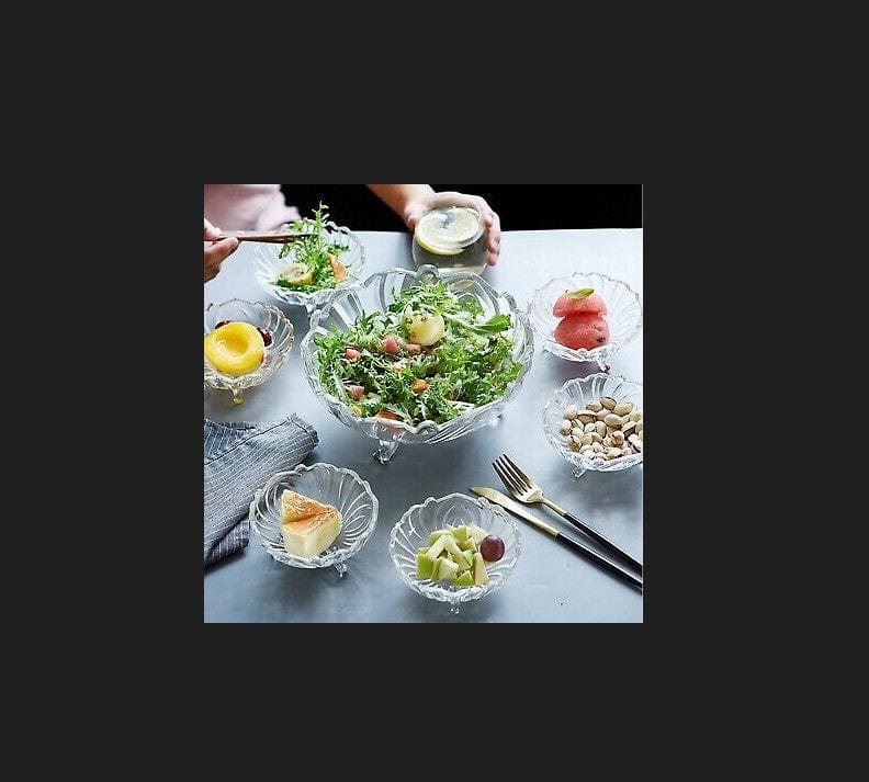 Local Kiwi Deals Kitchen & Dining Crystal Clear Glass Three Legged Fruit Bowl Set (7pcs)