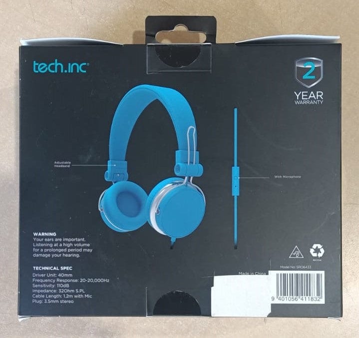 Local Kiwi Deals Music and Instruments TECH.INC HEADPHONE NEON (BLUE) WITH MICROPHONE