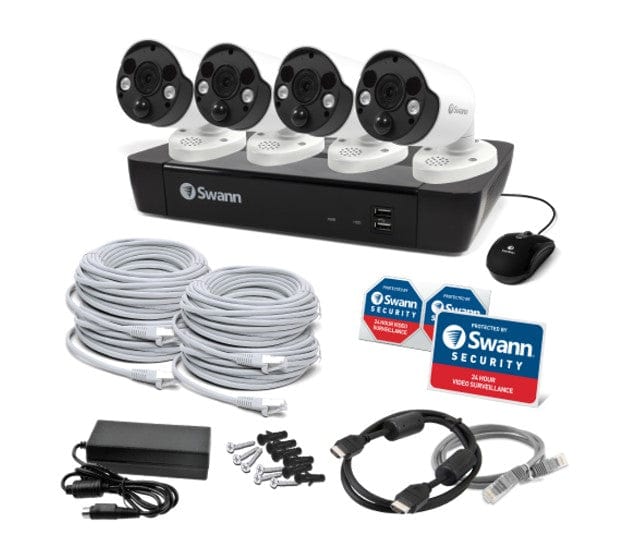 Swann Security, Locks and Alarms Swann 8CH 4K NVR Kit with 4 x 4K PIR Spotlight Bullet Cameras