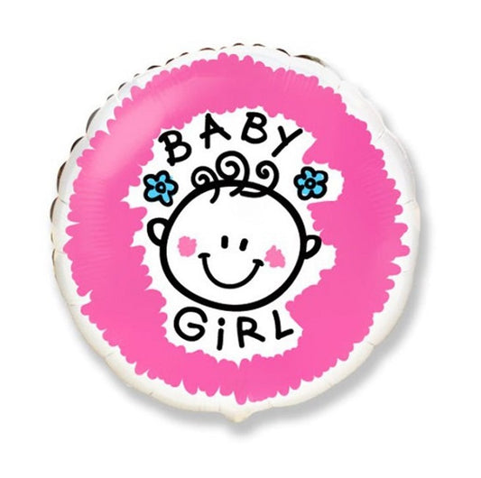 Baby Girl Face Foil Balloon 45cm, 18 inch - 5pk
