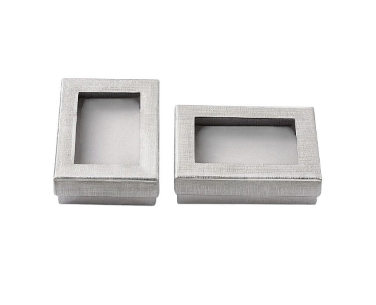 5Pcs 12 Slot Silver Cardboard Jewelry Box Gift Case Display Window 130x95mm