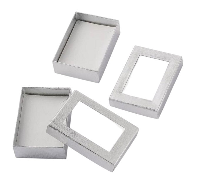 5Pcs 12 Slot Silver Cardboard Jewelry Box Gift Case Display Window 130x95mm