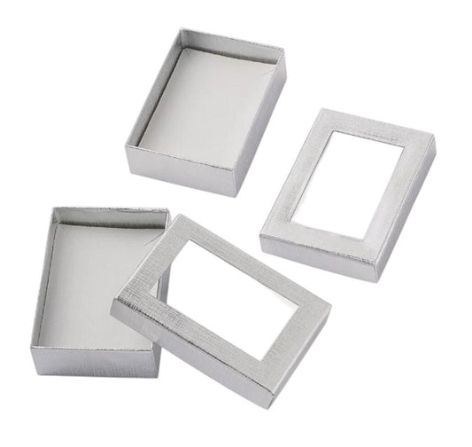 5Pcs 12 Slot Silver Cardboard Jewelry Box Gift Case Display Window 130x95mm